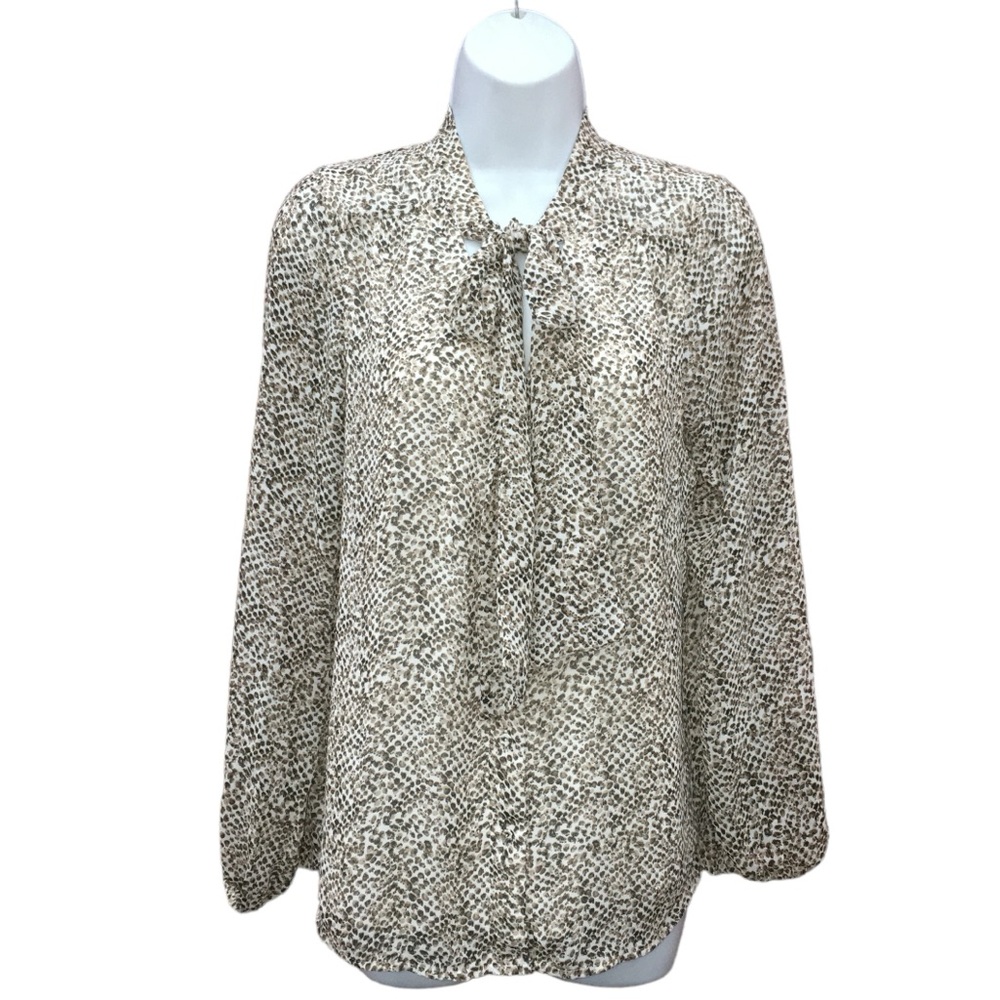 DR2 Animal Print Tie Neck Lined Button Down Top Blouse - Women’s Medium